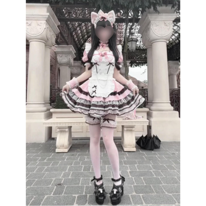 Creamy - Pink Bow - Dress and Apron Set
