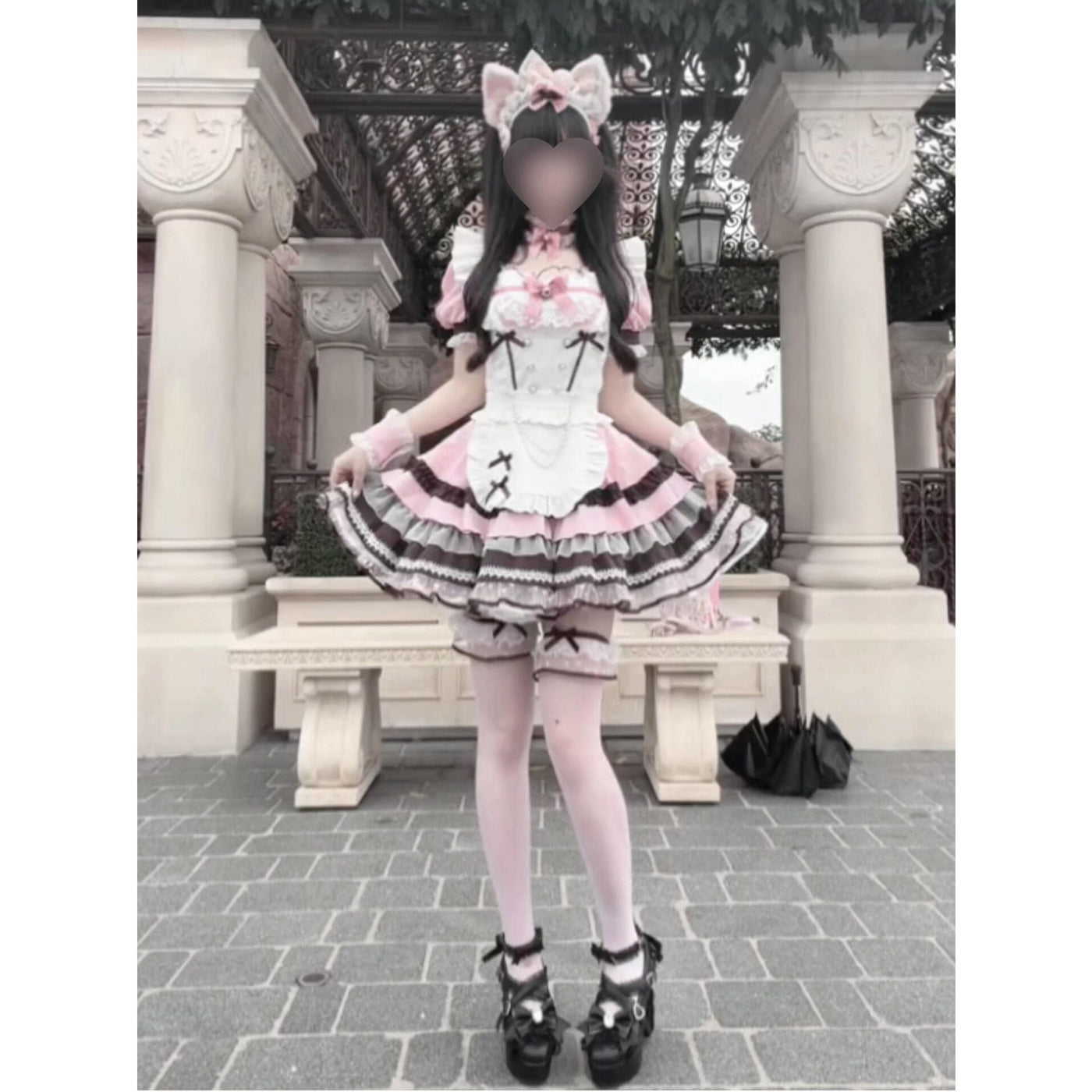 Creamy - Pink Bow - Dress and Apron Set