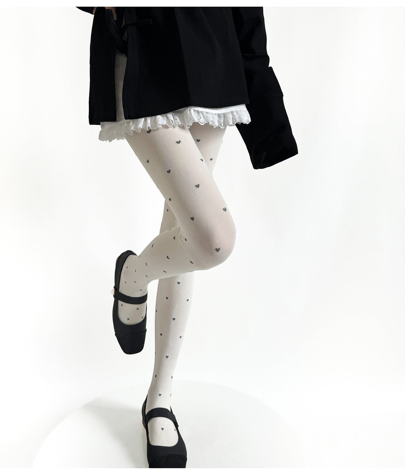 Fantasy Doll - Jacquard Patterned Tights - Heart and Polka Dot
