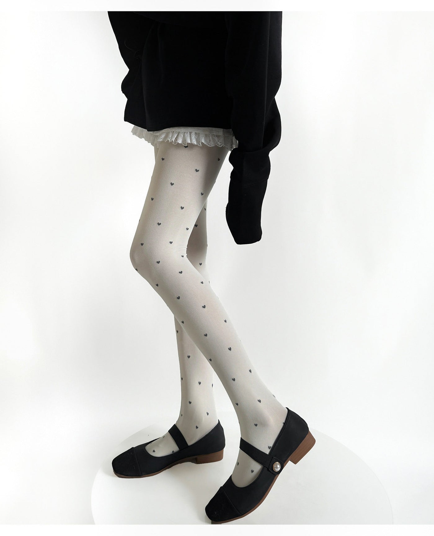 Fantasy Doll - Jacquard Patterned Tights - Heart and Polka Dot