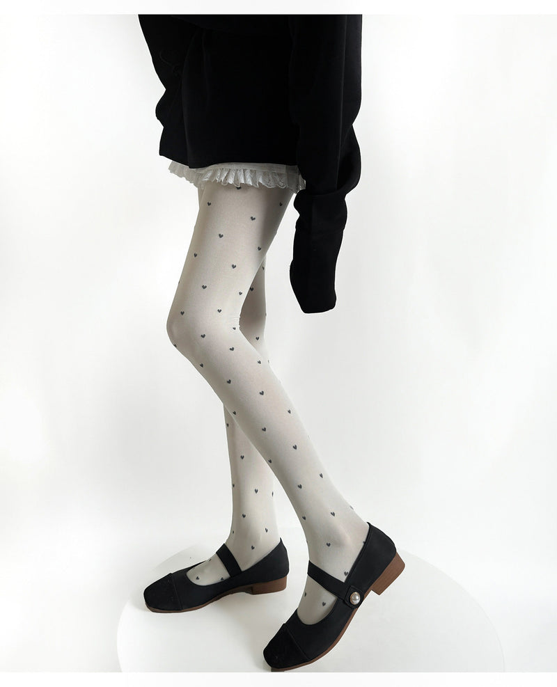 Fantasy Doll - Jacquard Patterned Tights - Heart and Polka Dot