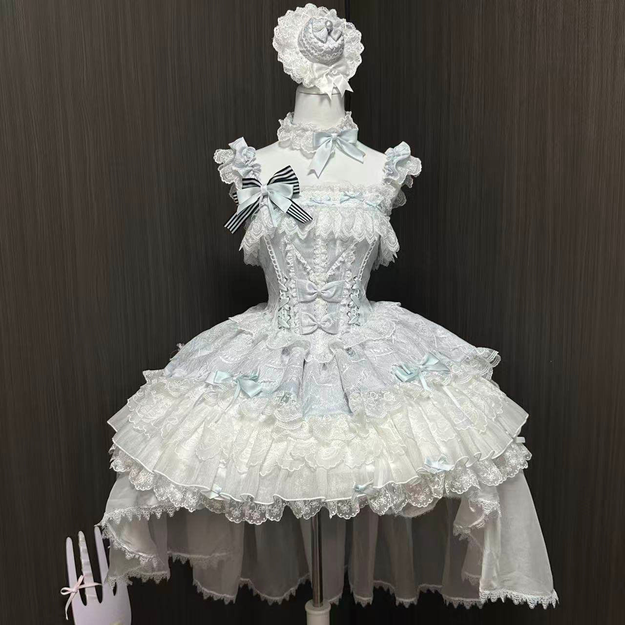 Balletcore lolita JSK with sweetheart neckline and tiered skirt