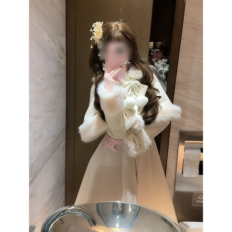 Winter lolita outerwear with detachable cloak and button front closure