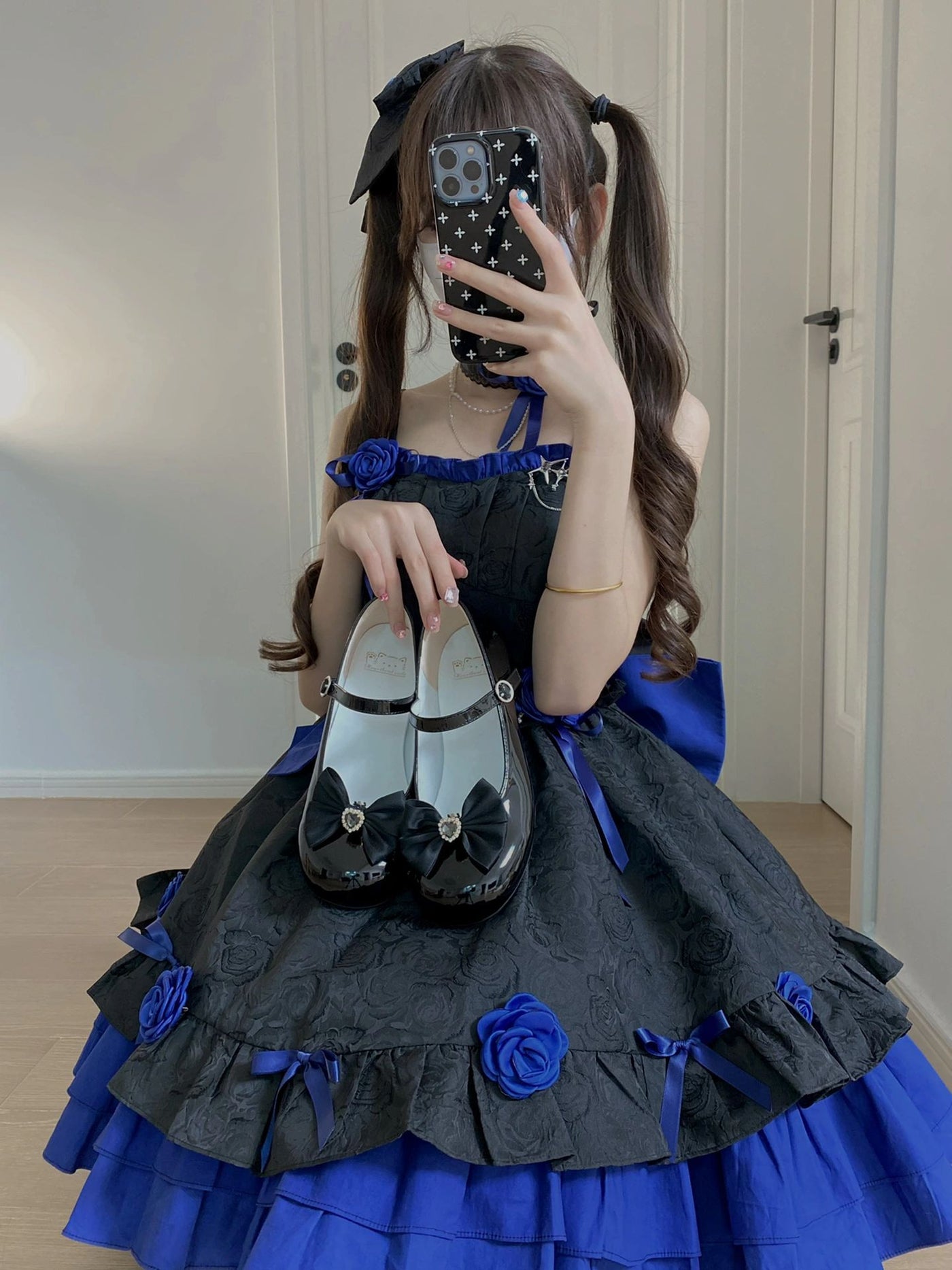 Creamy - Blue-Black Rose - Jumper Skirt Dress