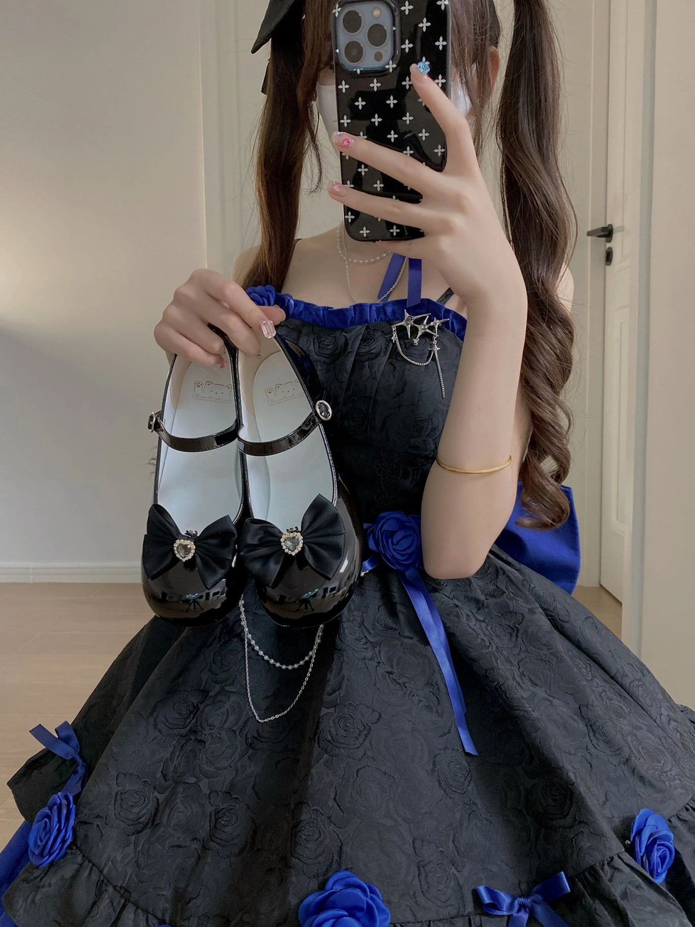 Creamy - Blue-Black Rose - Jumper Skirt Dress
