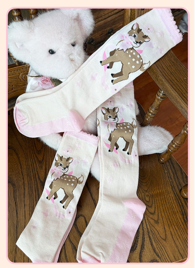 Milky Star Qiaoqiao - Bow Fawn Mid-Calf Socks - Mid-calf lolita socks with cartoon