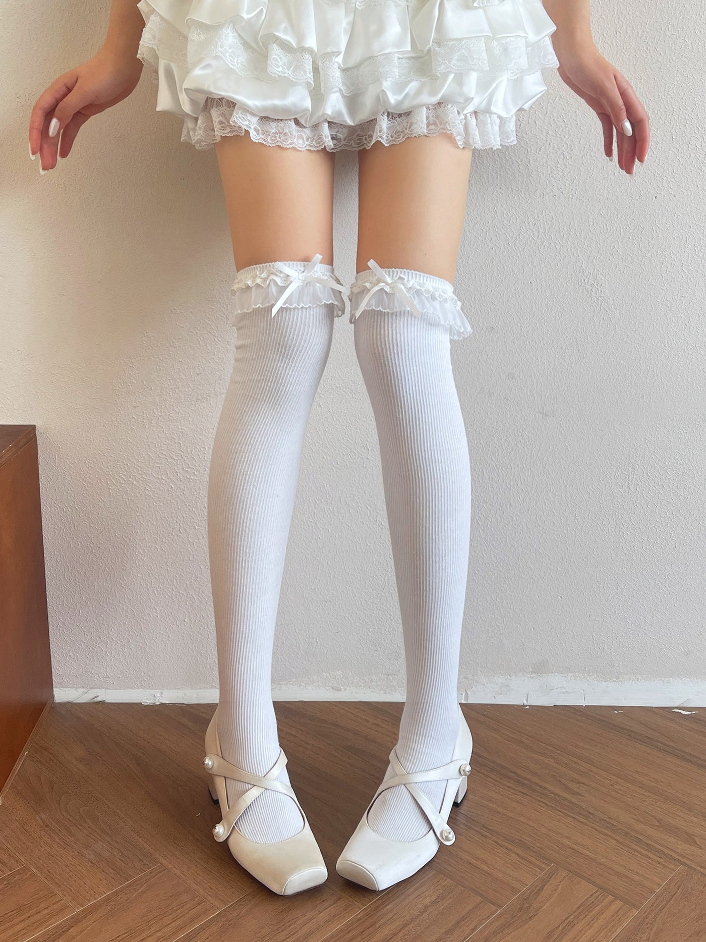 Sock Noble - Sweet Lolita Double Lace Bow Socks - Socks