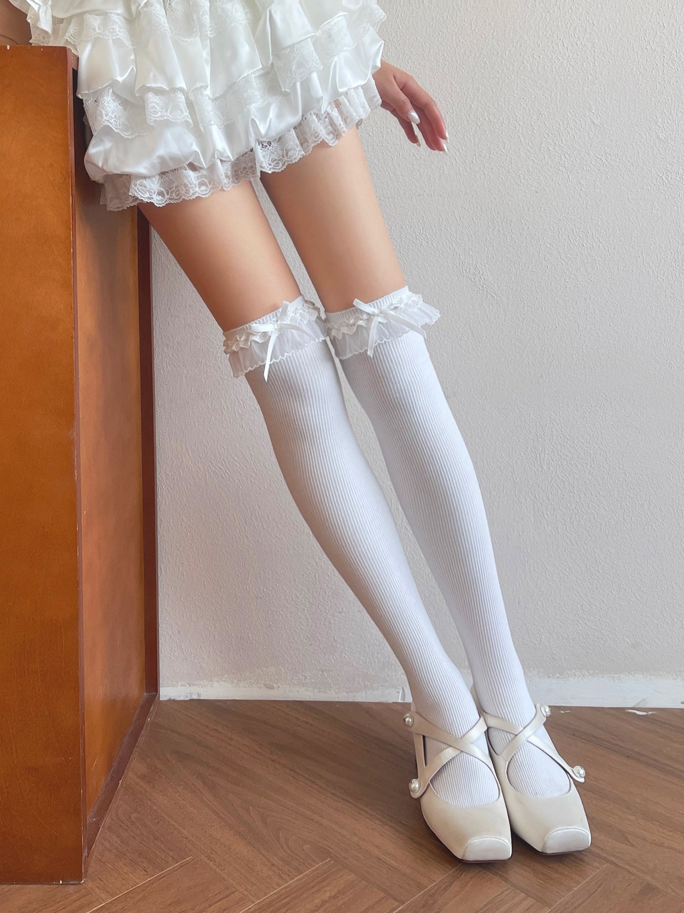 Sock Noble - Sweet Lolita Double Lace Bow Socks - Socks