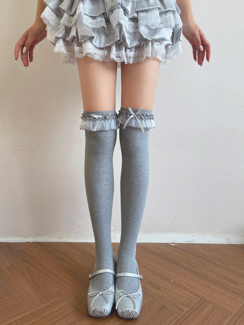 Sock Noble - Sweet Lolita Double Lace Bow Socks - Socks