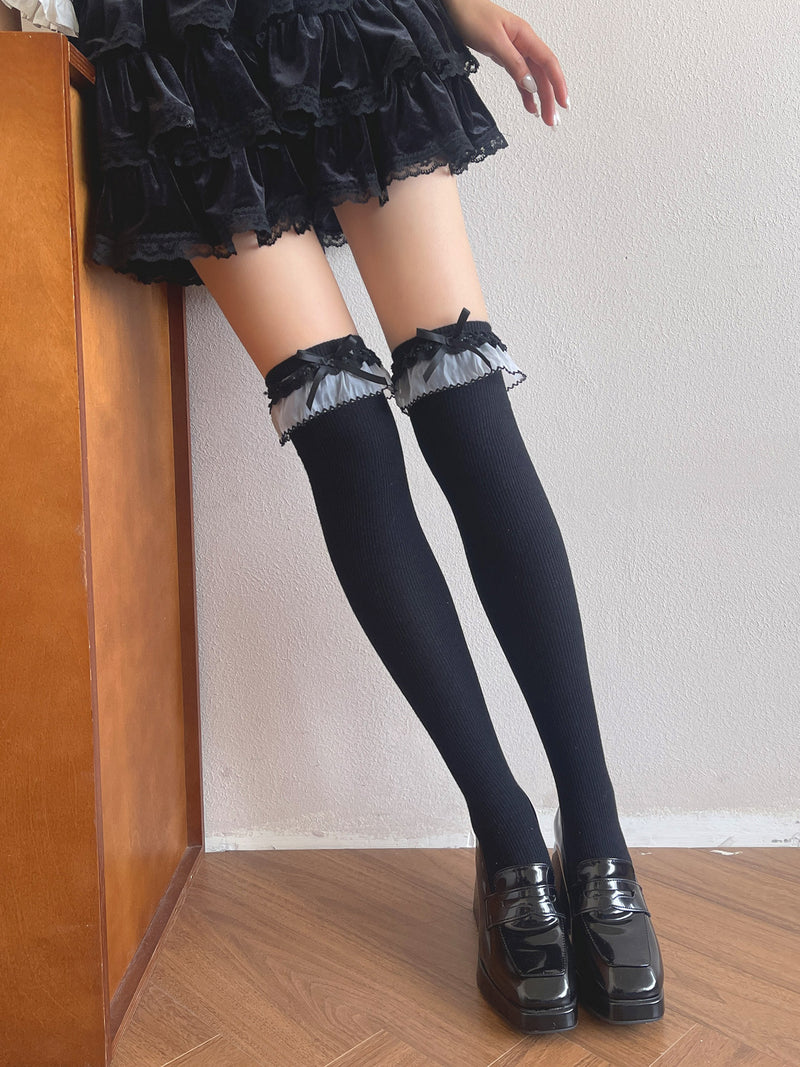 Sock Noble - Sweet Lolita Double Lace Bow Socks - Socks