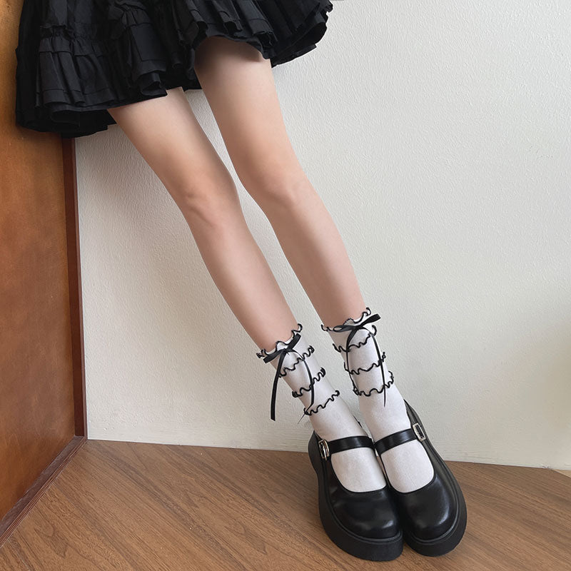 Sock Noble - Color-block frilled edge bow - Socks