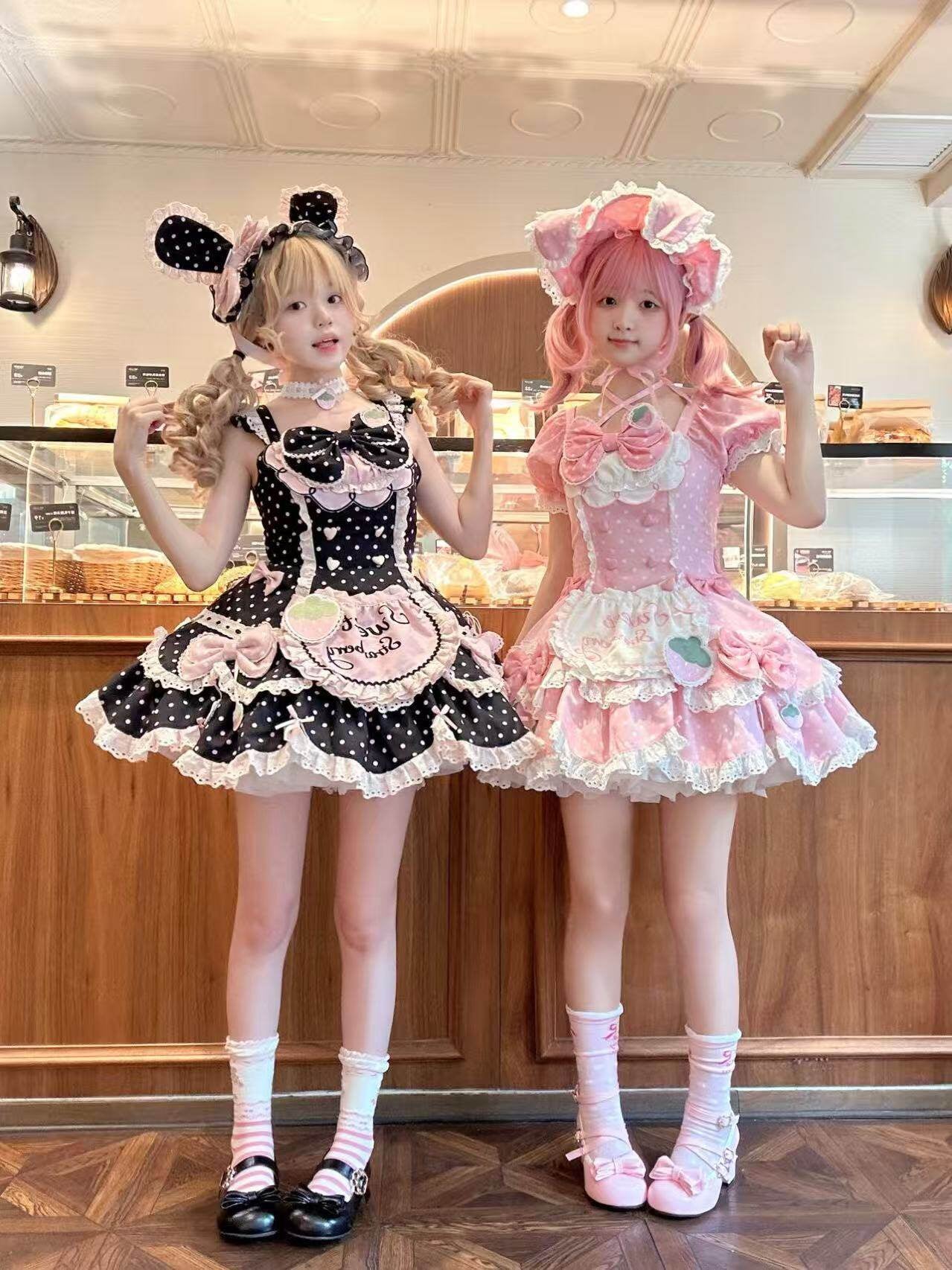 Xian Diandian - Strawberry Polka Dot Lolita - Red base OP/JSK lolita dress