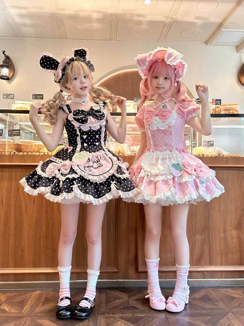 Xian Diandian - Strawberry Polka Dot Lolita - Red base OP/JSK lolita dress
