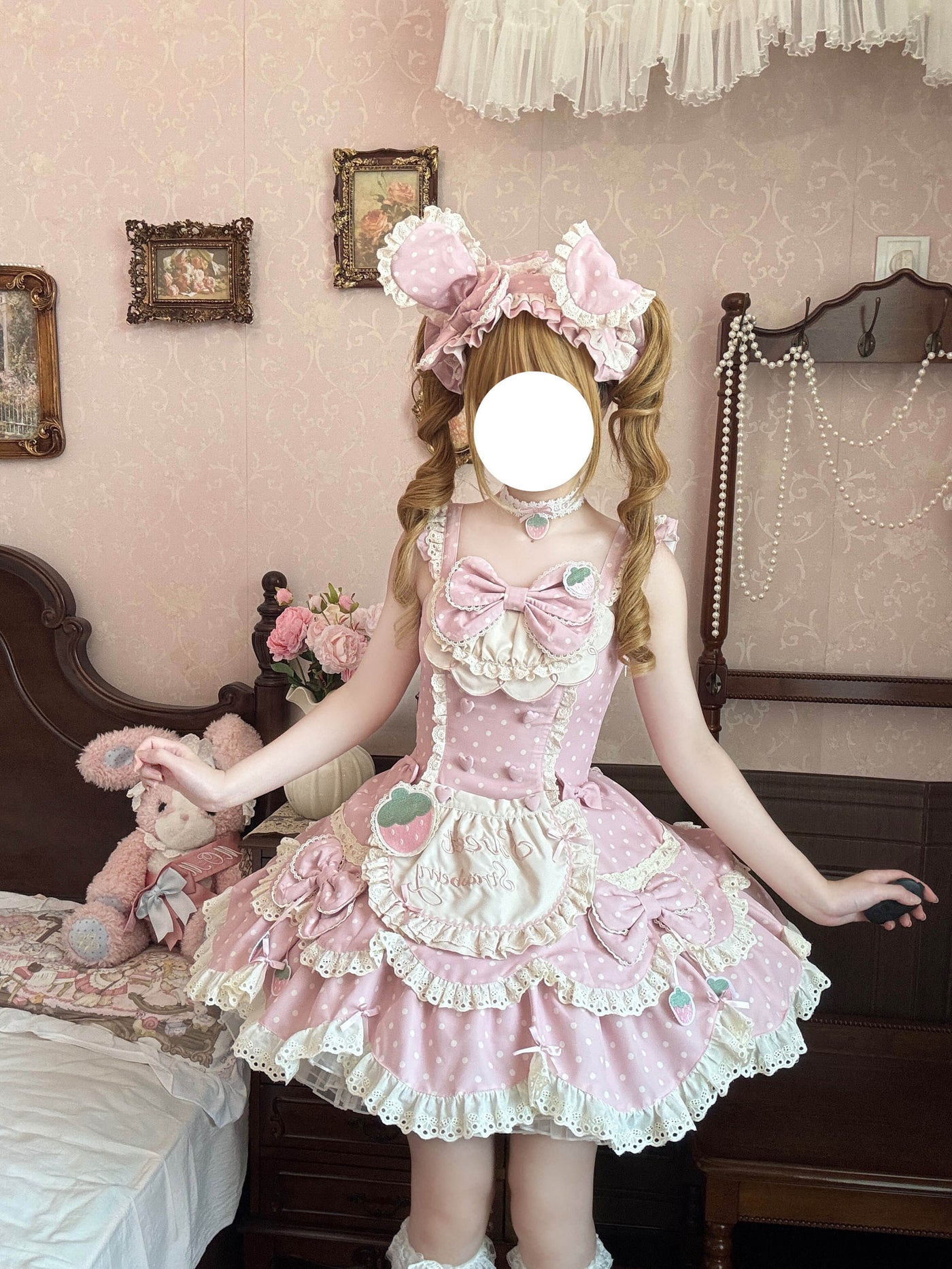Xian Diandian - Strawberry Polka Dot Lolita - Red base OP/JSK lolita dress
