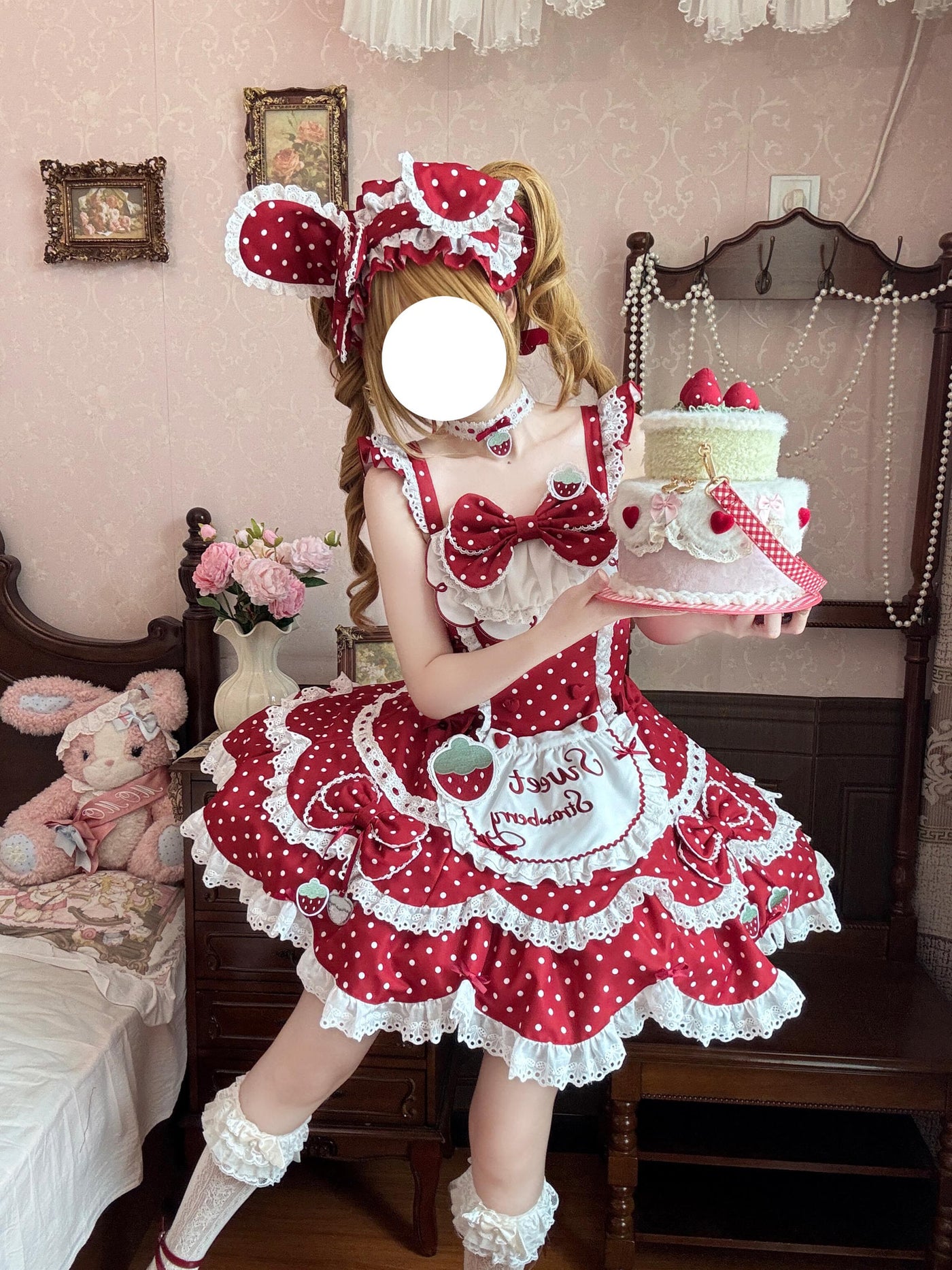 Xian Diandian - Strawberry Polka Dot Lolita - Red base OP/JSK lolita dress