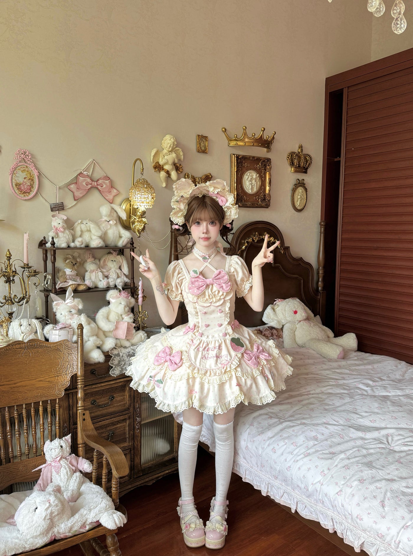 Xian Diandian - Strawberry Polka Dot Lolita - Red base OP/JSK lolita dress