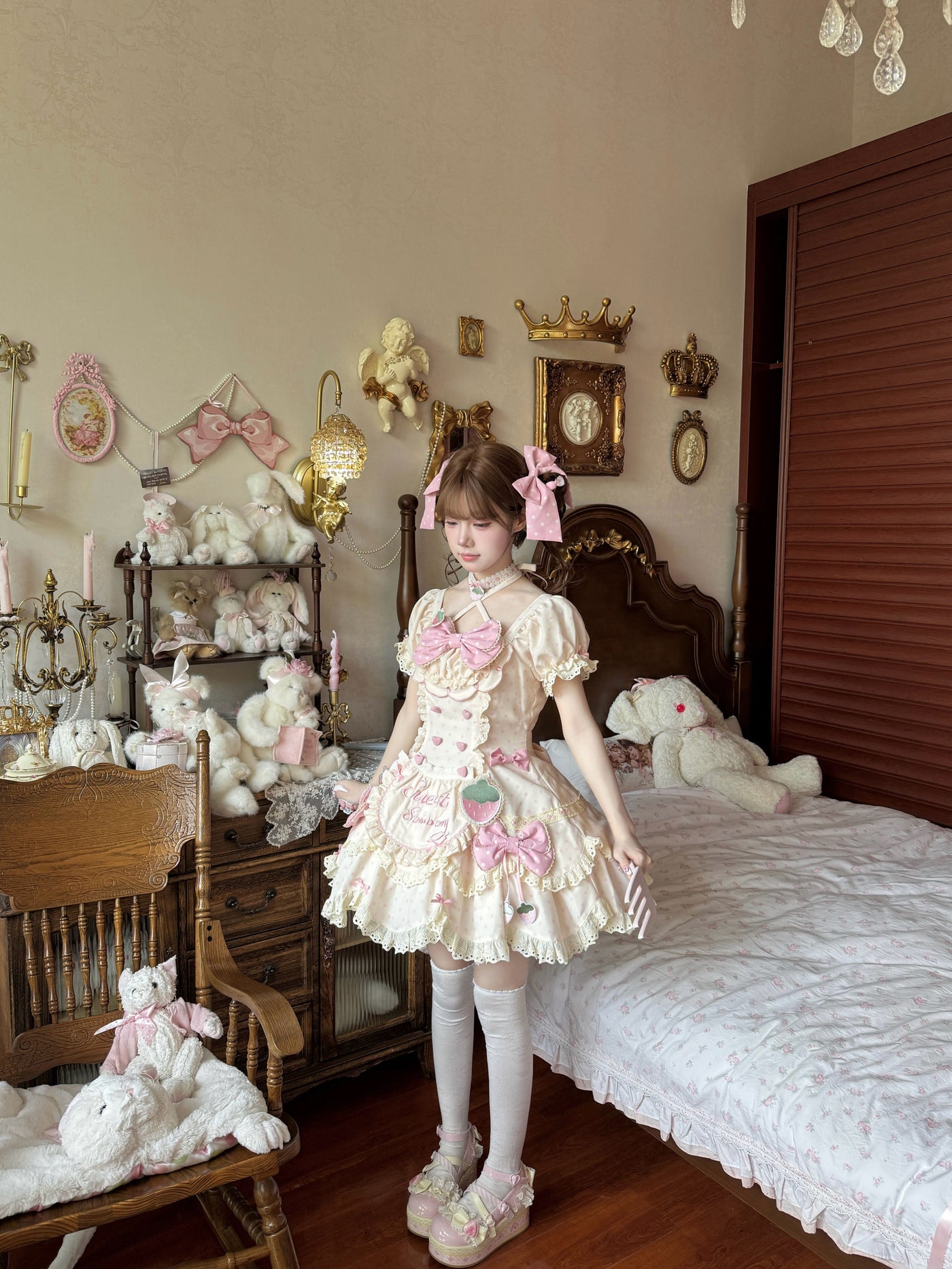 Xian Diandian - Strawberry Polka Dot Lolita - Red base OP/JSK lolita dress