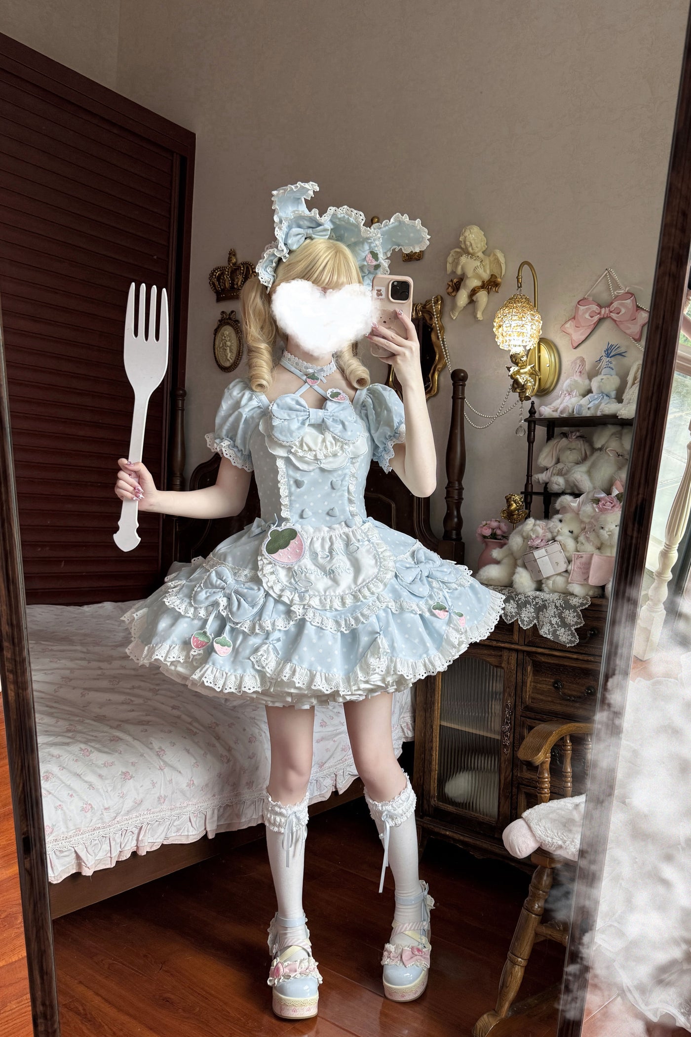 Xian Diandian - Strawberry Polka Dot Lolita - Red base OP/JSK lolita dress