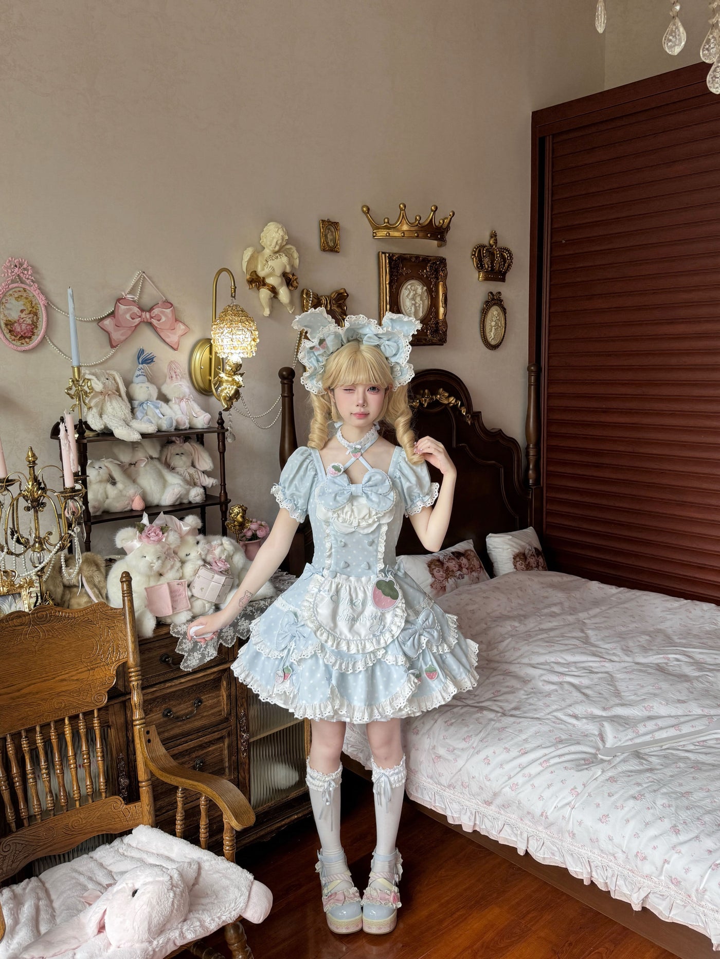 Xian Diandian - Strawberry Polka Dot Lolita - Red base OP/JSK lolita dress