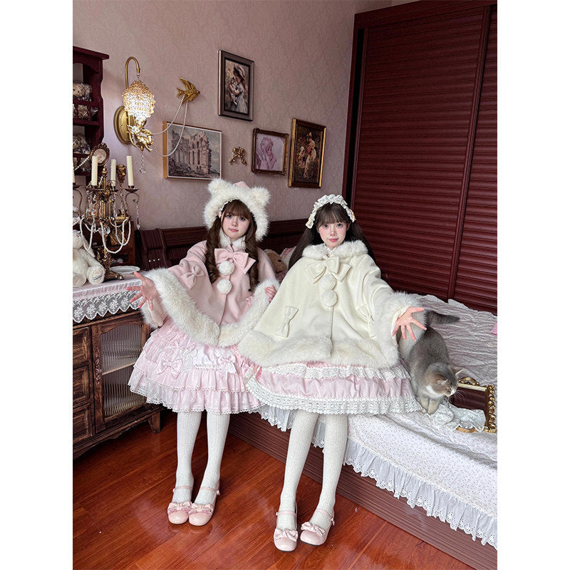 Creamy - Winter Cape Shawl - Fleece-lined Lolita winter cape shawl