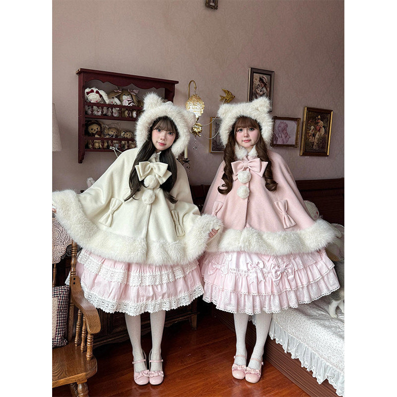 Creamy - Winter Cape Shawl - Fleece-lined Lolita winter cape shawl