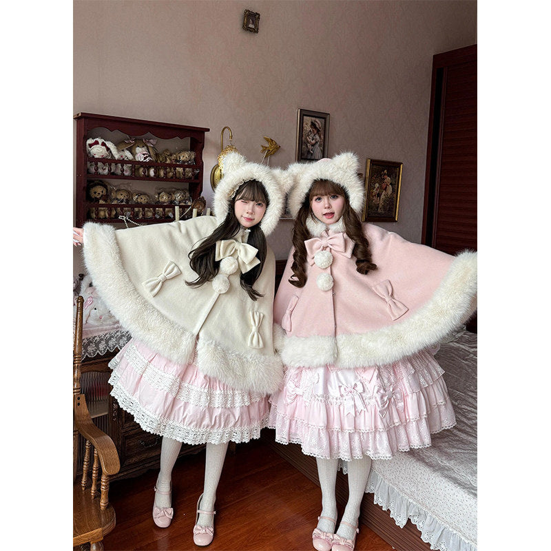 Creamy - Winter Cape Shawl - Fleece-lined Lolita winter cape shawl