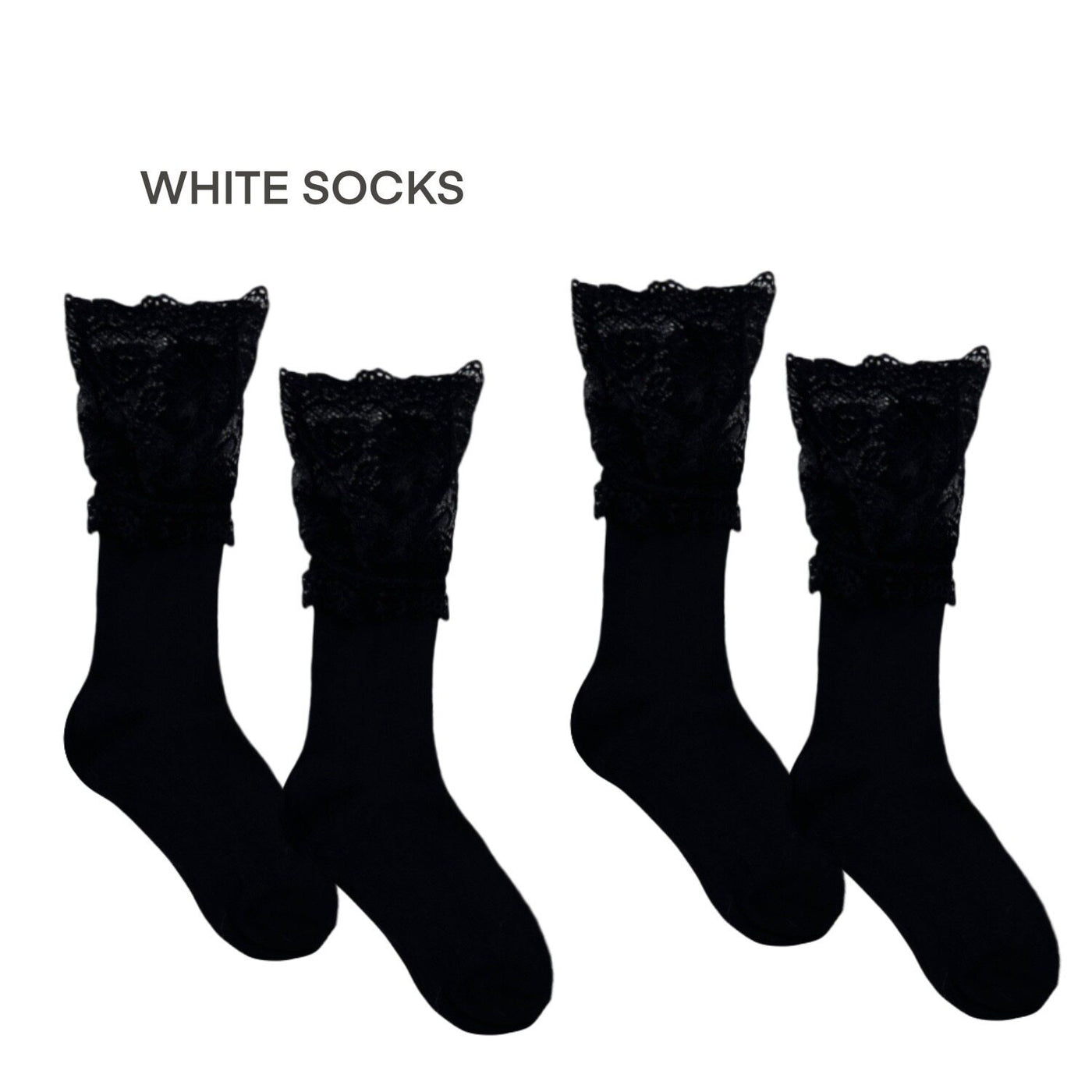White Socks - Lace Cuff - Mid-Calf Socks
