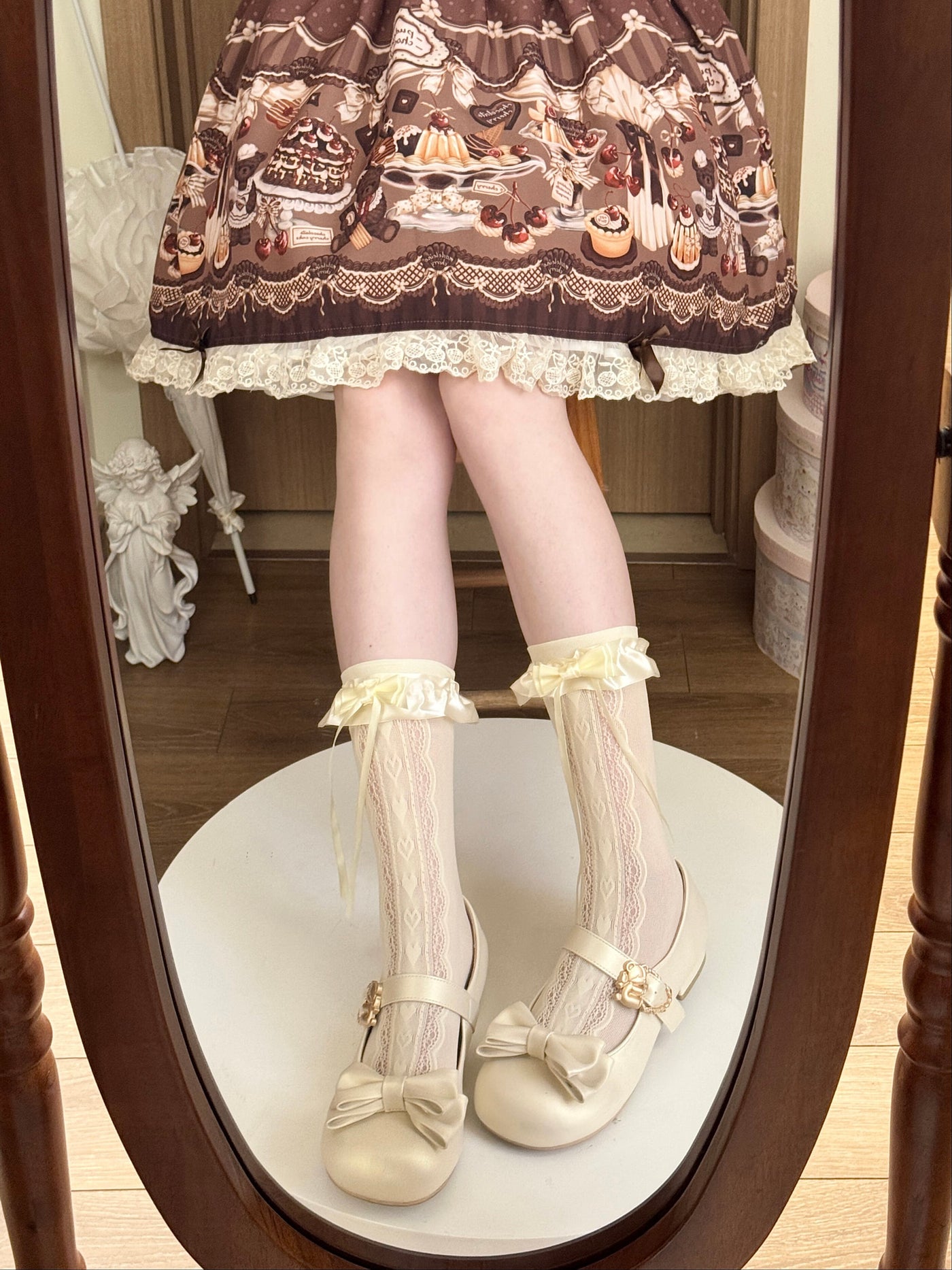 Fantasy Doll - Sweet Lolita - Yellow bow lace mid-calf socks, two jacquard
