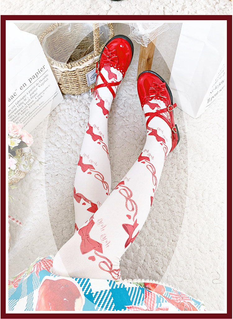 roji roji - Love Spiral - Bow Print Knee Socks