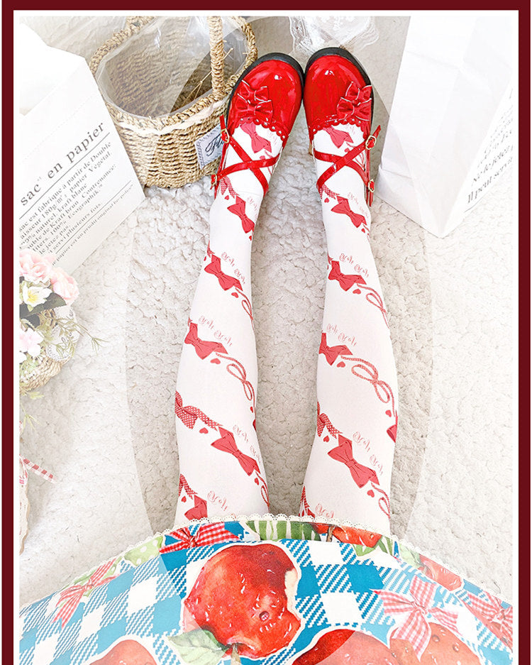 roji roji - Love Spiral - Bow Print Knee Socks