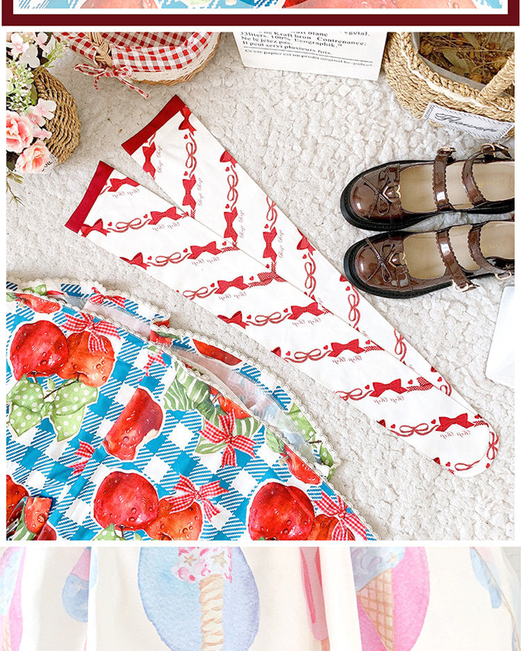 roji roji - Love Spiral - Bow Print Knee Socks