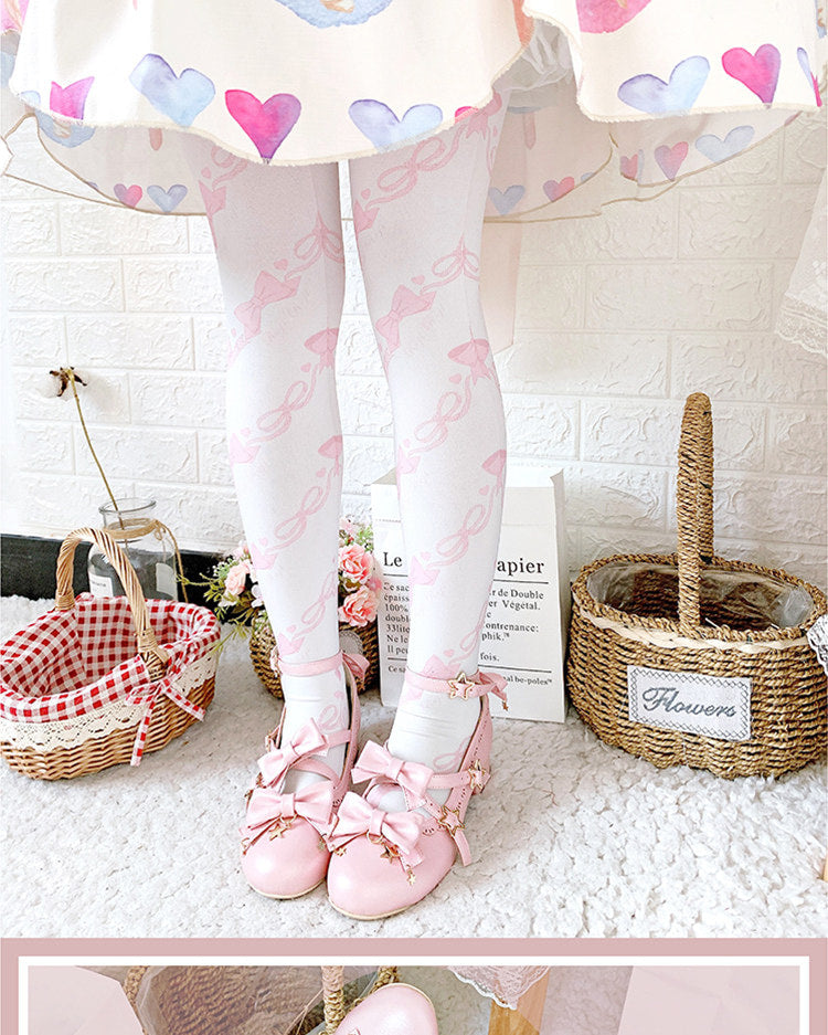 roji roji - Love Spiral - Bow Print Knee Socks