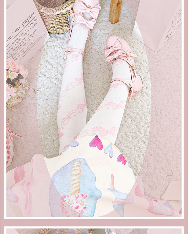 roji roji - Love Spiral - Bow Print Knee Socks