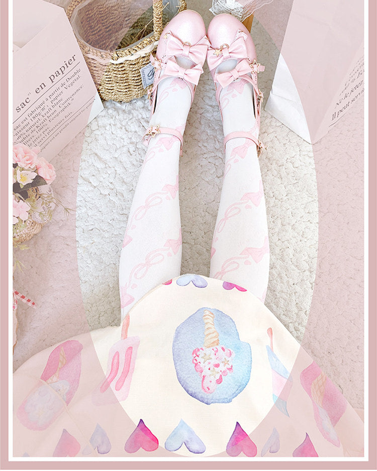 roji roji - Love Spiral - Bow Print Knee Socks