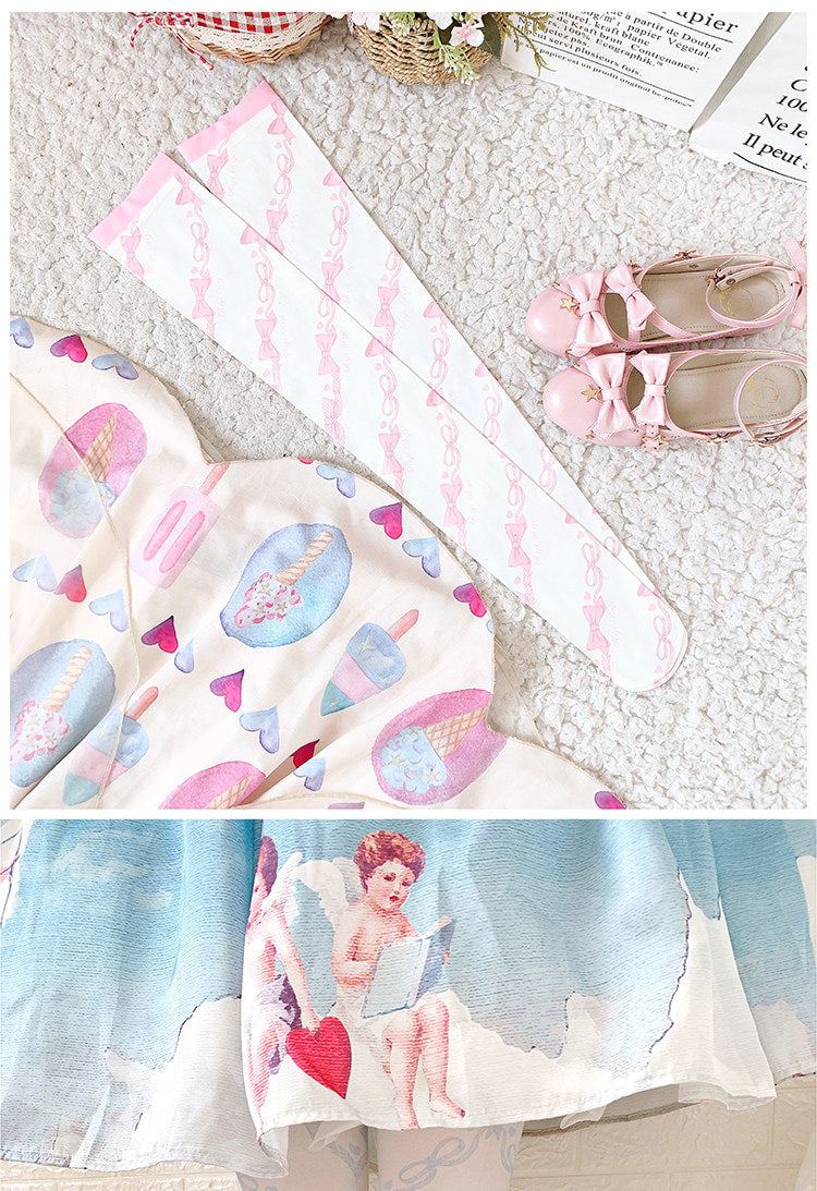 roji roji - Love Spiral - Bow Print Knee Socks