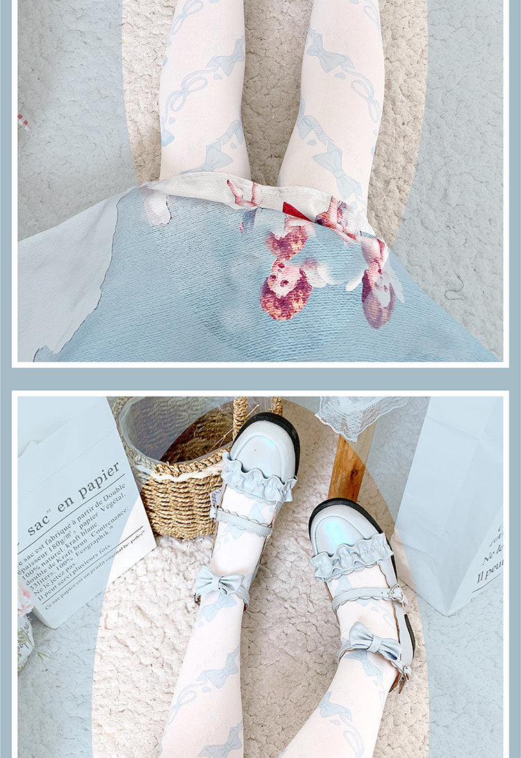 roji roji - Love Spiral - Bow Print Knee Socks