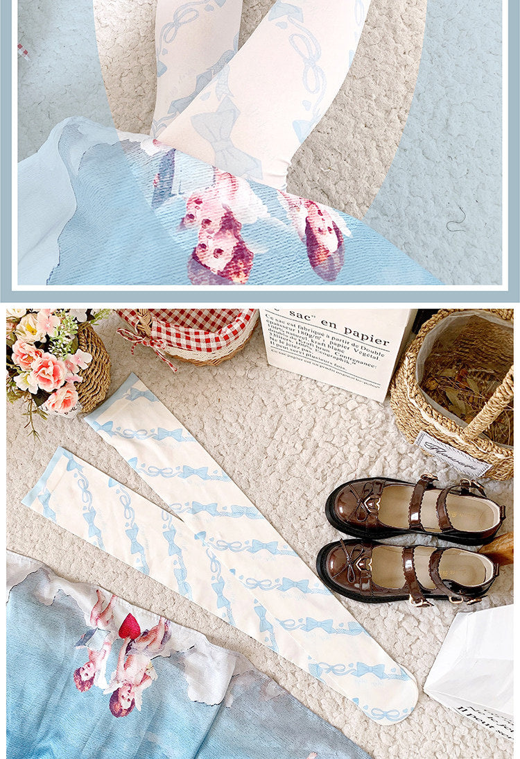 roji roji - Love Spiral - Bow Print Knee Socks