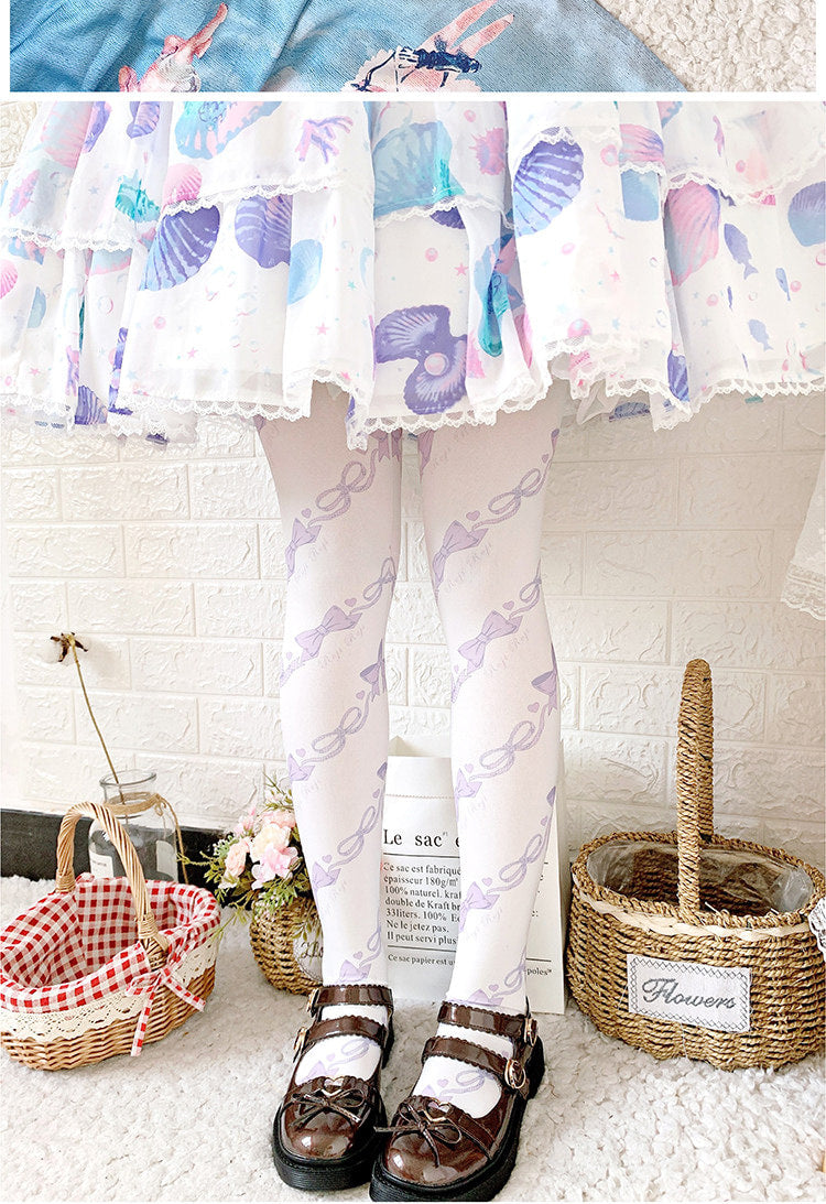 roji roji - Love Spiral - Bow Print Knee Socks
