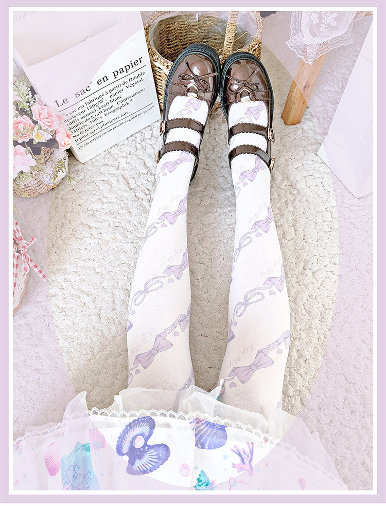 roji roji - Love Spiral - Bow Print Knee Socks