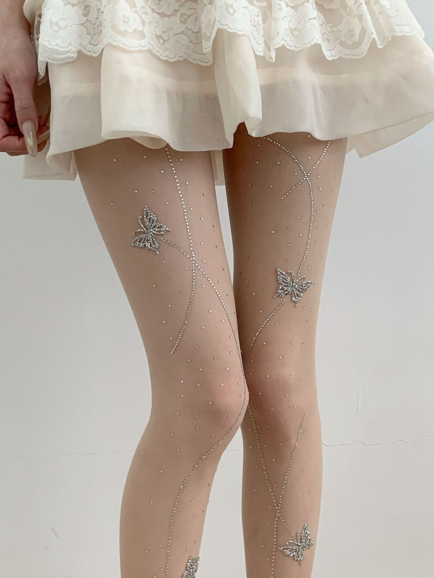 Fantasy Doll - Rhinestone Butterfly - Sheer Tights