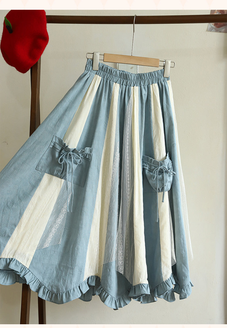 Baozi Pig - Lolita Underskirt - Blue irregular lace panel elastic waist