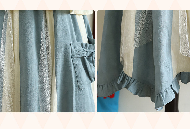 Baozi Pig - Lolita Underskirt - Blue irregular lace panel elastic waist