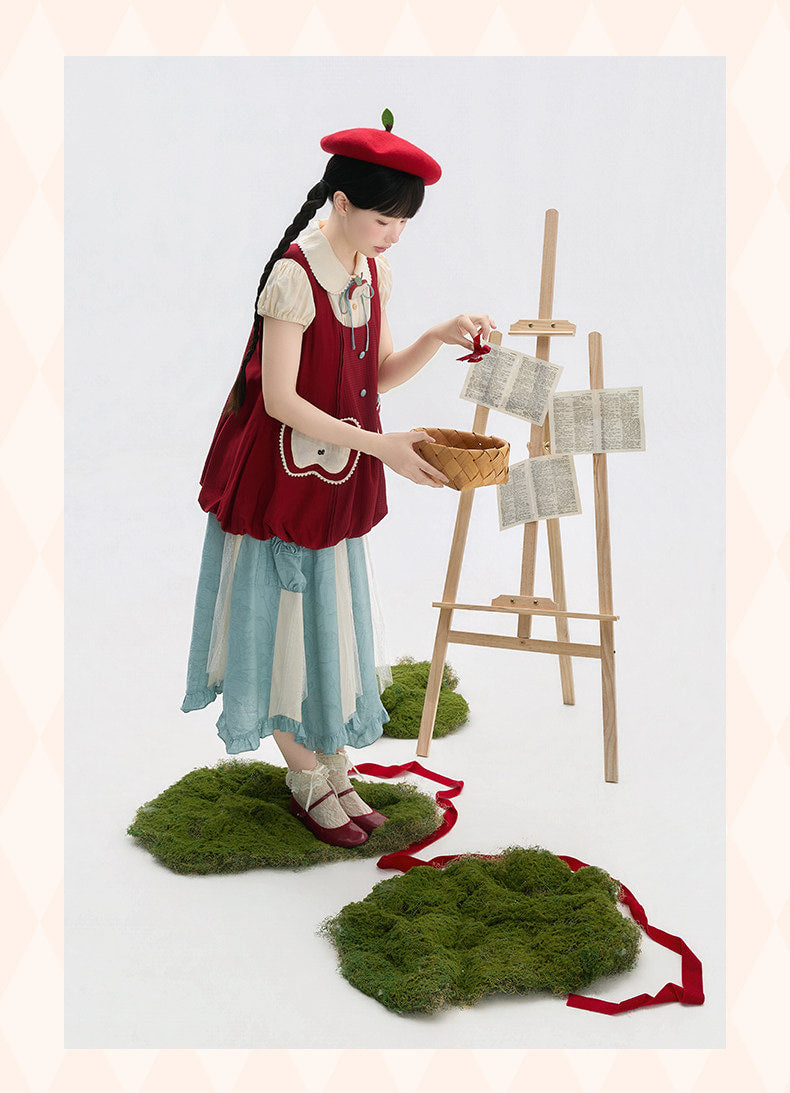 Baozi Pig - Lolita Underskirt - Blue irregular lace panel elastic waist