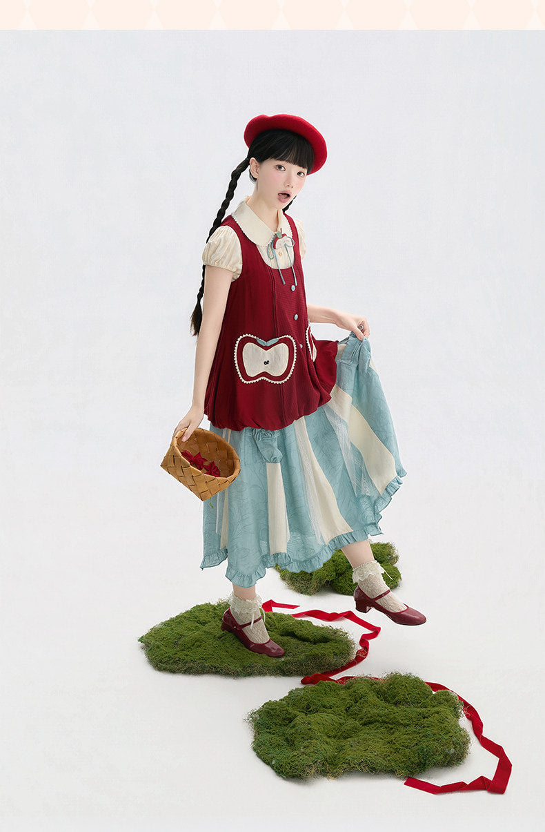 Baozi Pig - Lolita Underskirt - Blue irregular lace panel elastic waist