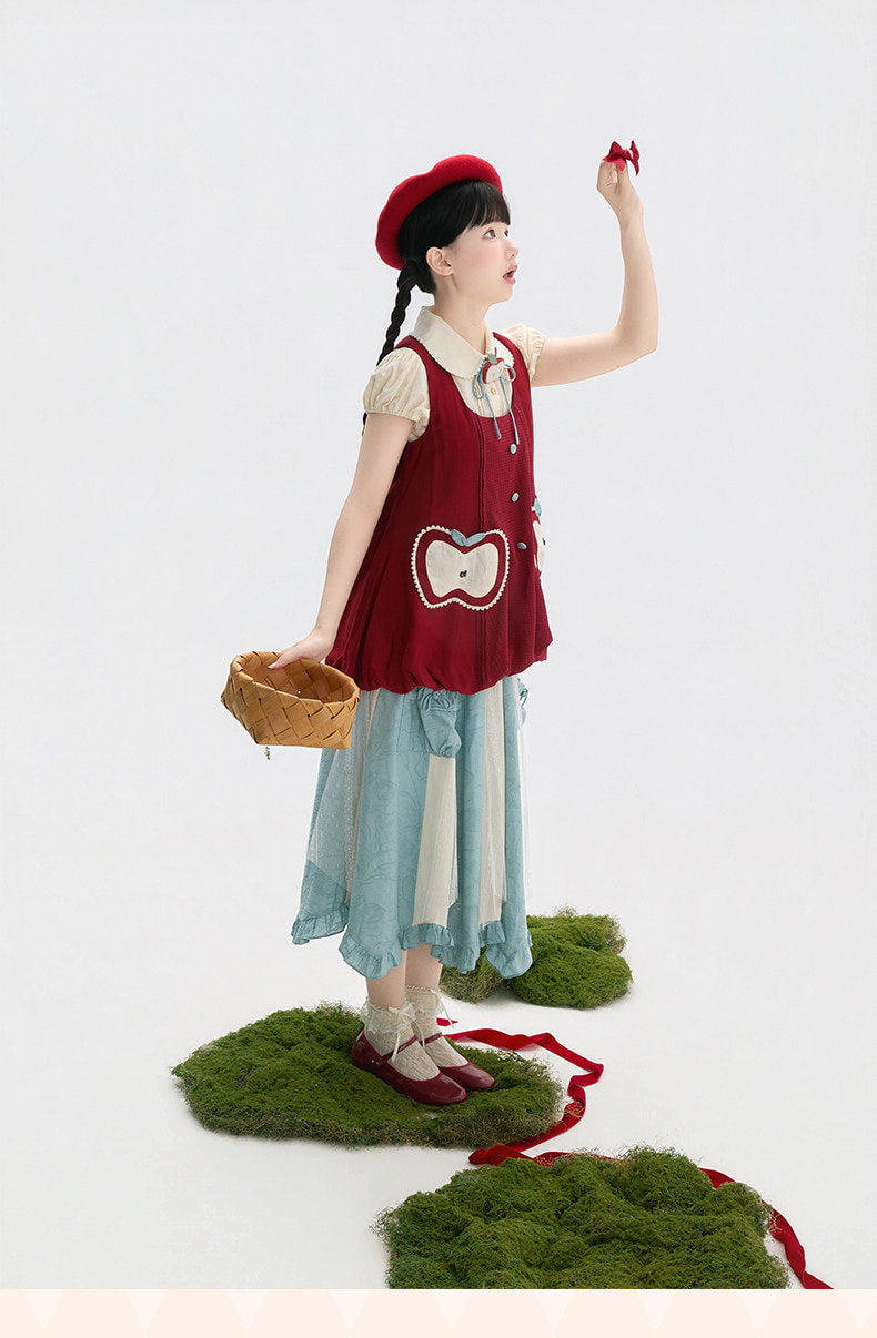 Baozi Pig - Lolita Underskirt - Blue irregular lace panel elastic waist
