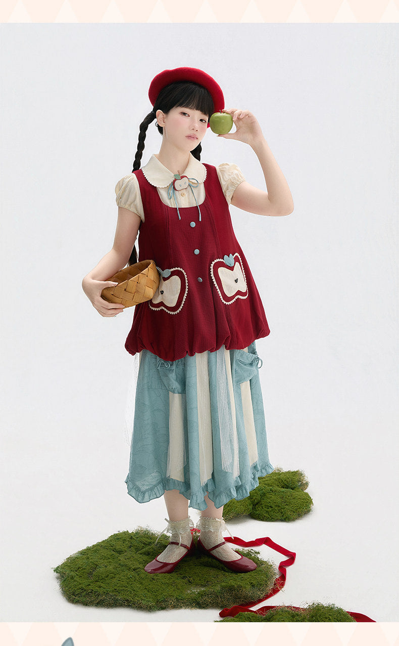 Baozi Pig - Lolita Underskirt - Blue irregular lace panel elastic waist