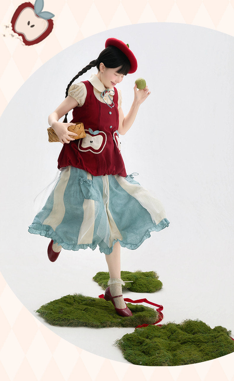 Baozi Pig - Lolita Underskirt - Blue irregular lace panel elastic waist