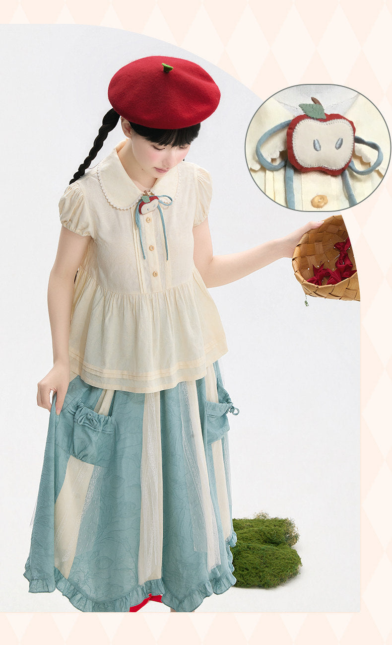 Baozi Pig - Lolita Underskirt - Blue irregular lace panel elastic waist