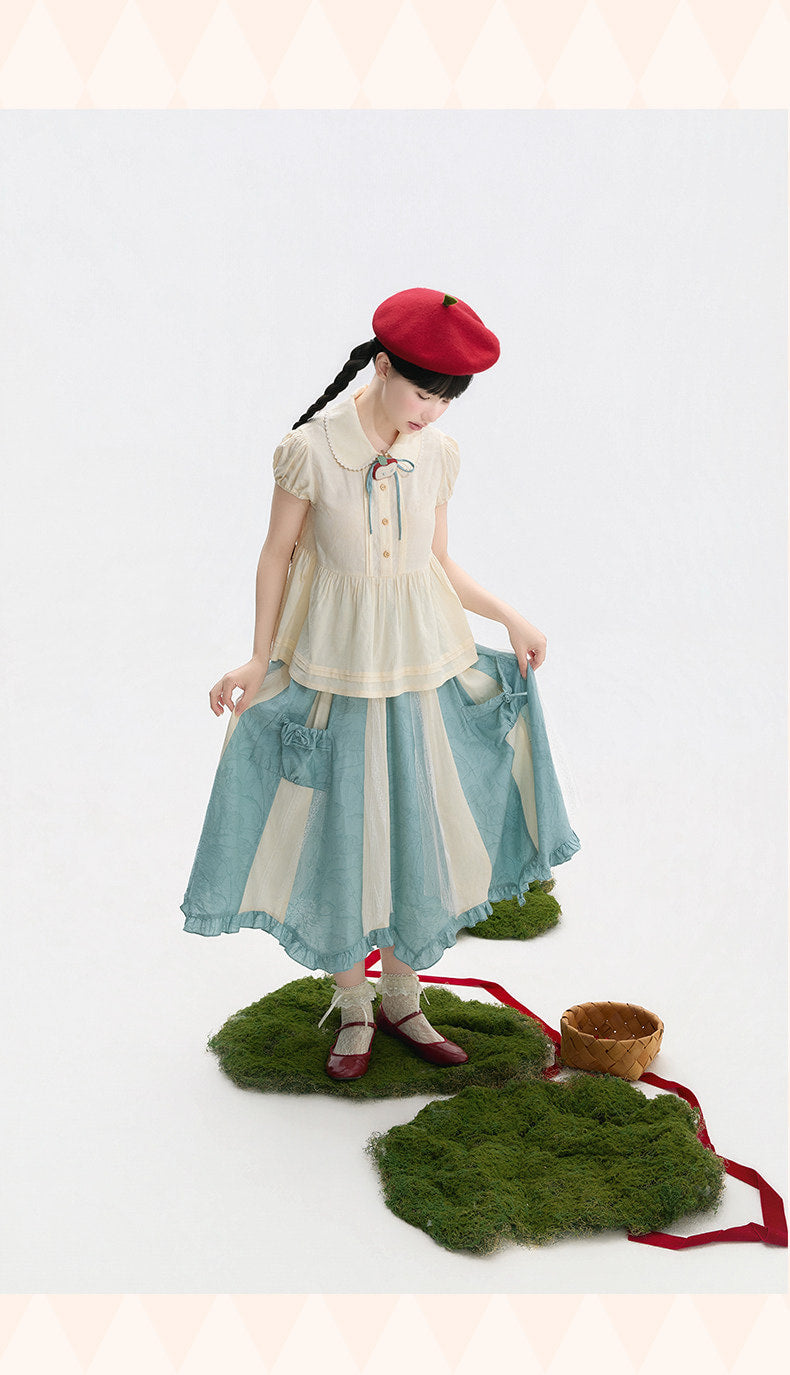 Baozi Pig - Lolita Underskirt - Blue irregular lace panel elastic waist