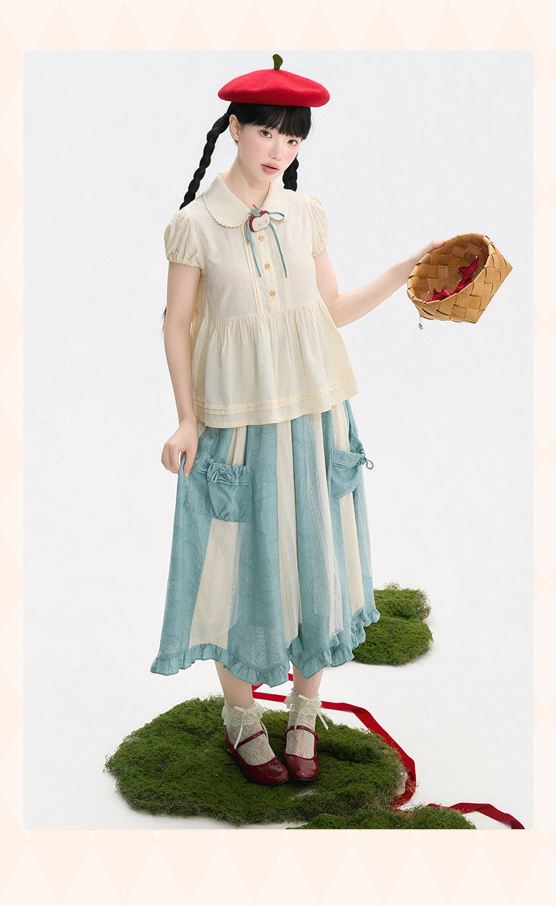 Baozi Pig - Lolita Underskirt - Blue irregular lace panel elastic waist